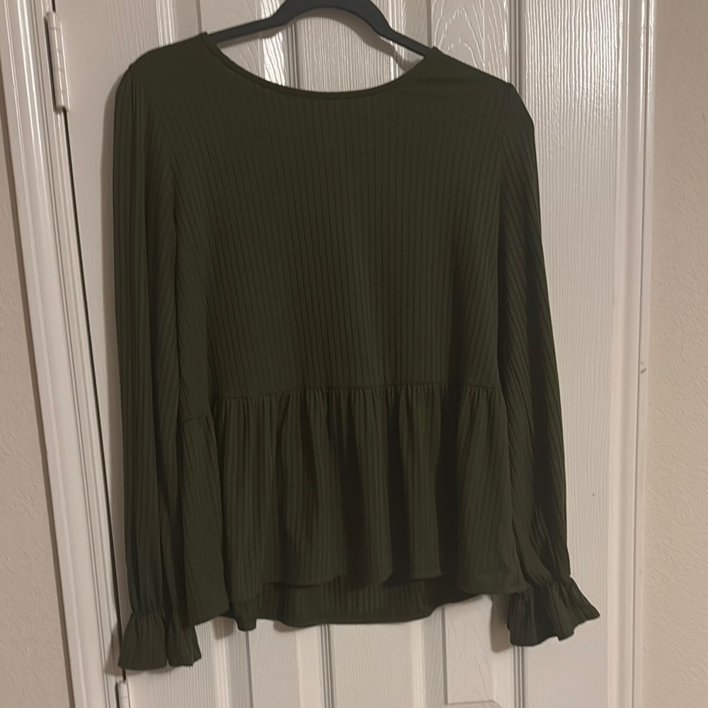Olive Green Pleated Blouse